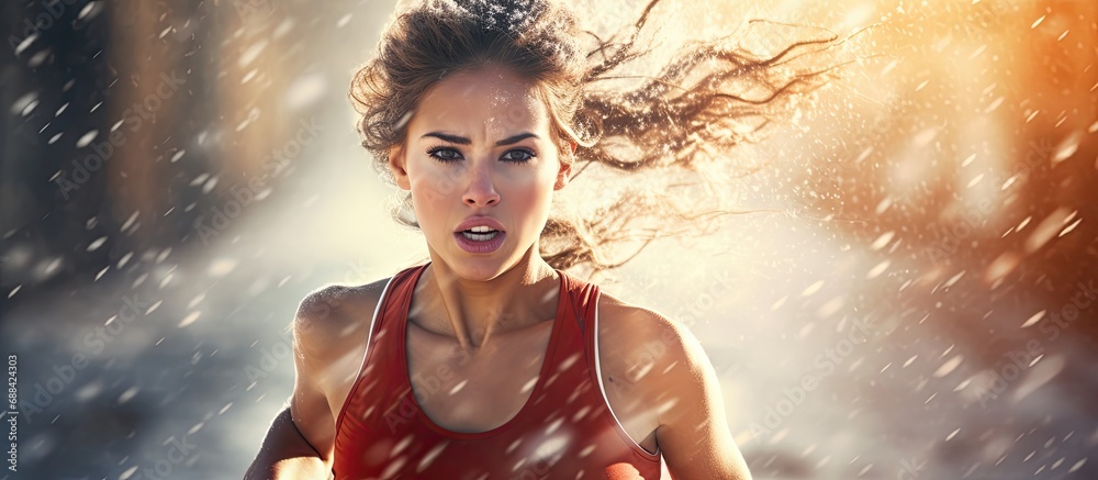 The woman participates in athletics. The girl winter runs. High quality picture.