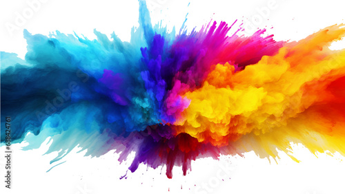 colorful vibrant rainbow Holi paint color powder explosion with bright colors isolated white background.