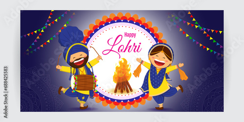 Vector illustration of Happy Lohri social media feed template photo