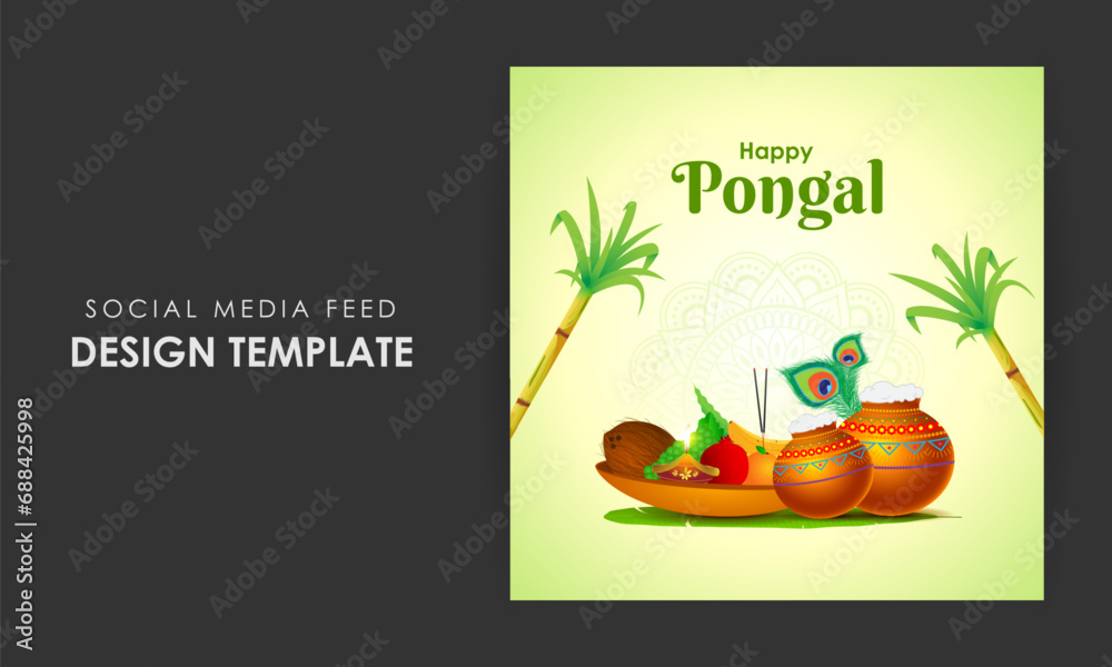 Vector illustration of Happy Pongal social media feed template - obrazy, fototapety, plakaty 