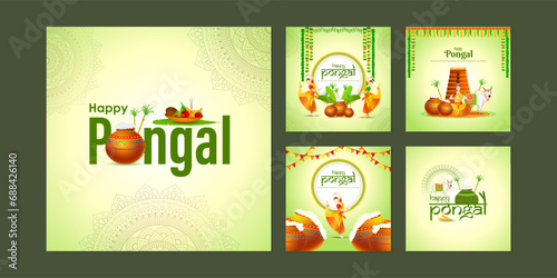 Vector illustration of Happy Pongal social media feed set template photo
