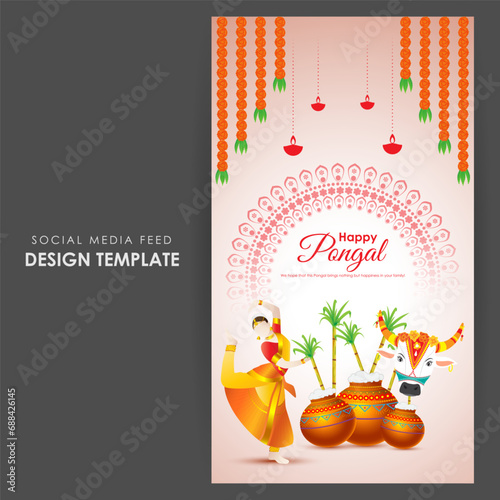 Vector illustration of Happy Pongal social media feed template