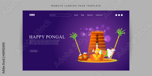 Vector illustration of Happy Pongal Website landing page banner Template
