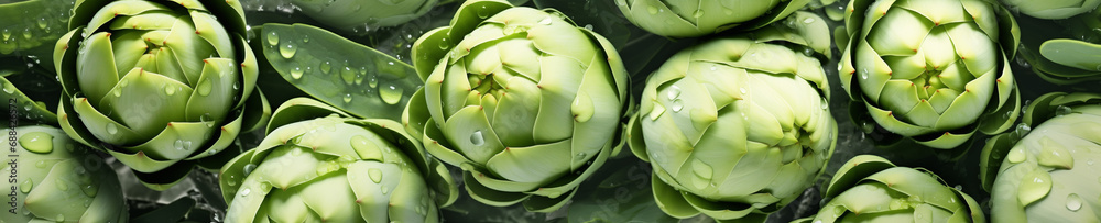 Obraz premium An Overhead Photo of Fresh Artichoke Covered in Water Drops