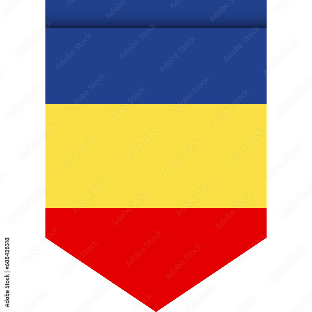 Chad flag or pennant isolated on white background. Pennant flag icon. Chad flag or pennant isolated on white background. Pennant flag icon.