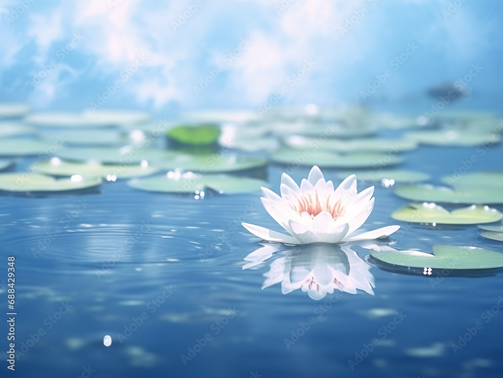 gentle lotus on blue water background