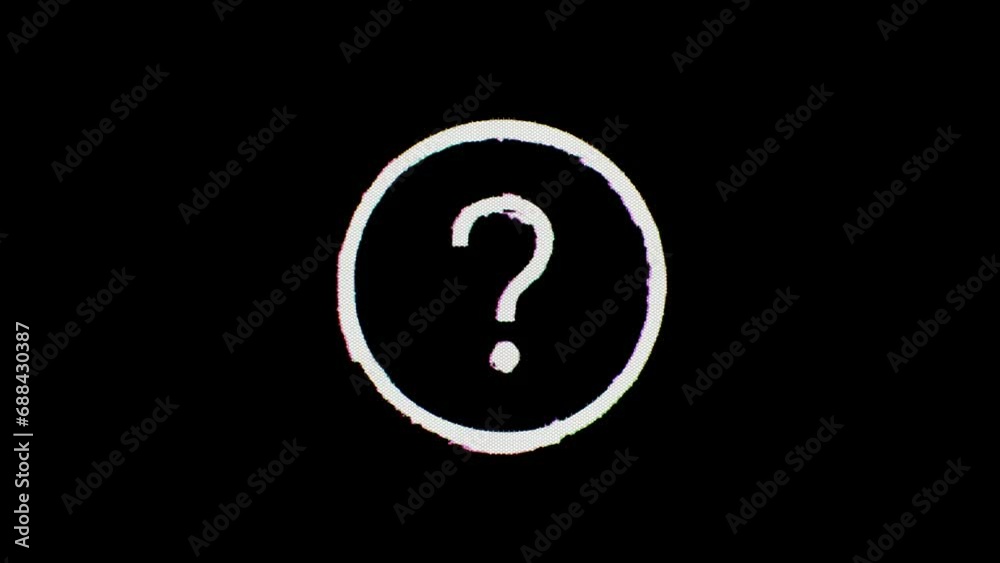 A question mark icon glitches in, distorts and wavers for a few seconds, and then glitches out. Alpha channel Premultiplied - Matted over black A question mark icon glitches in, distorts and wavers for a few seconds, and then glitches out. Alpha channel Premultiplied - Matted over black