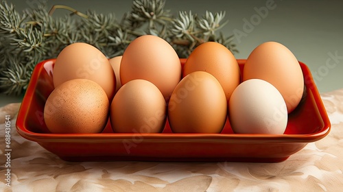 Yellow fresh chicken eggs lie on a plate on the table, tasty and healthy food