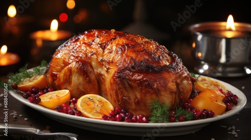 Christmas New Year holiday dish turkey fried chicken poultry in the oven