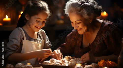 Grandma and granddaughter bake cookies