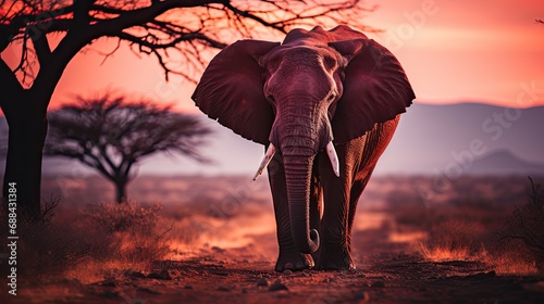African elephant at sunset in the savannah