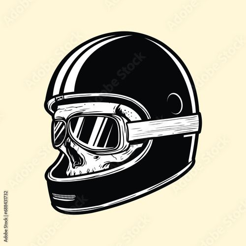 Biker skull wearing helmet vector drawing