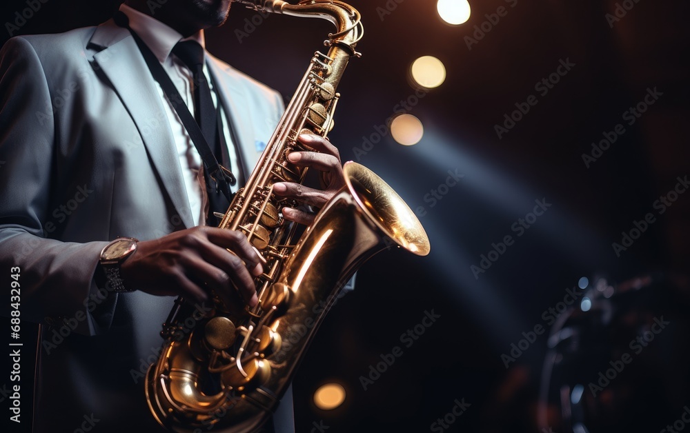 Obraz premium Saxophonist in action during a live performance or a practice session