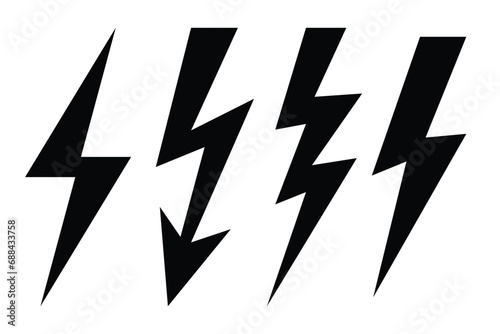 Electricity symbol, high voltage sign, lightning icon set, transparent vector photo