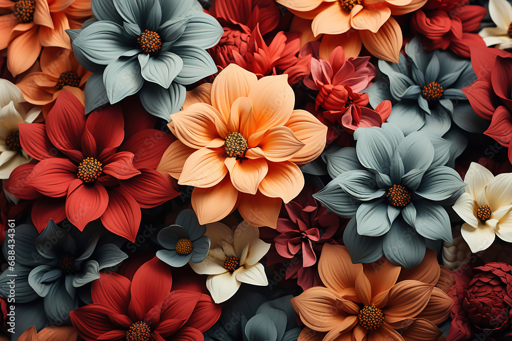 A close up of a bunch flowers. Pink and blue tones flower pattern background. A close up of a bunch flowers. Pink and blue tones flower pattern background.
