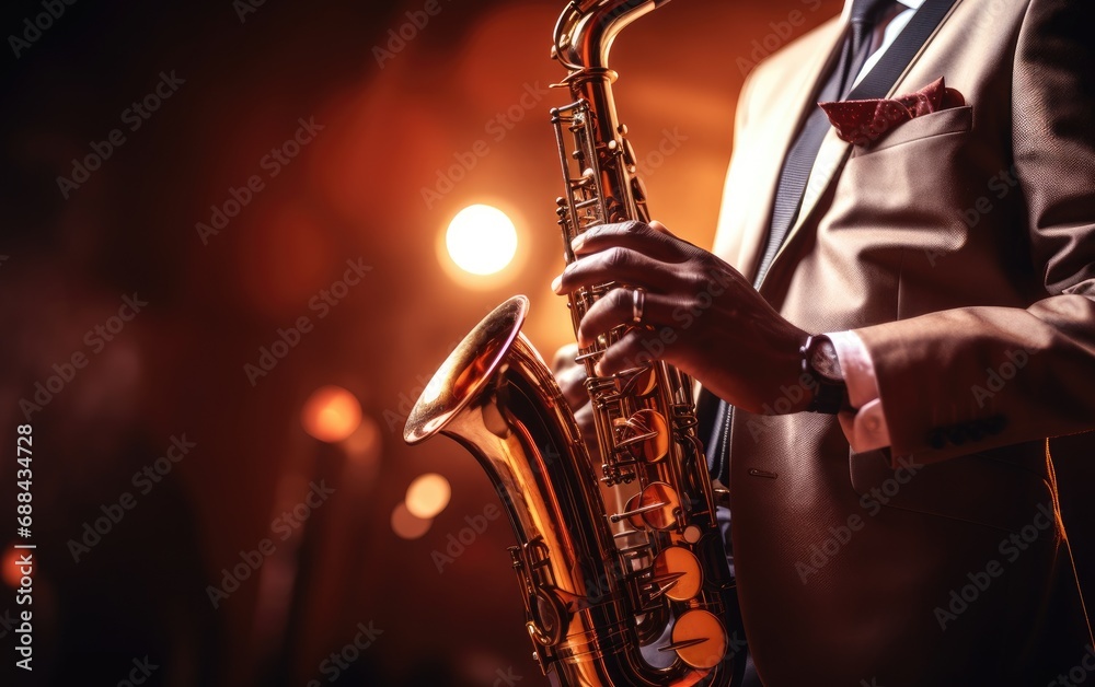 Obraz premium Saxophonist in action during a live performance or a practice session