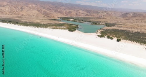 Turquoise Seascape Of Shoab Beach, Qalansiyah, Yemen - Aerial Drone Shot photo