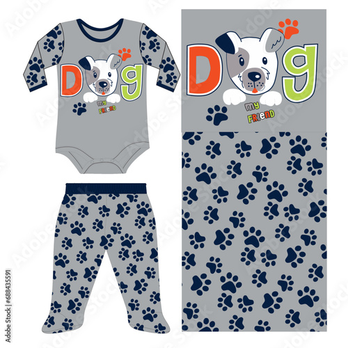 cute dog my friend body suit print vector