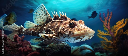 C. beauforti lying on seabed. Crocodilefish in Raja Ampat dive. Marine life in Indonesia. photo