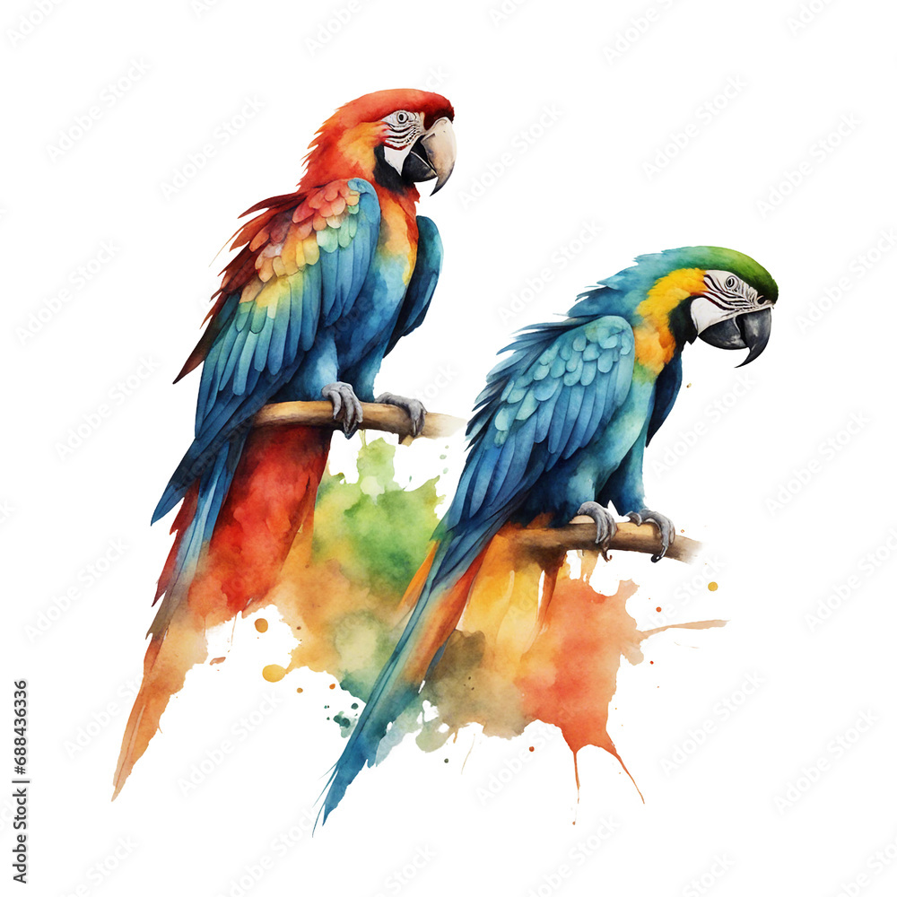 watercolour, macaw 