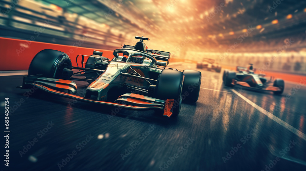 Formula 1 Cars Racing in a Professional Racetrack Blurry Background