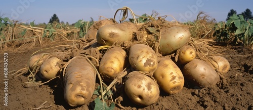 Potato crop infected by Phytophthora infestans late blight. photo