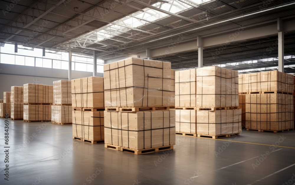 Many crates in large indoor warehouse Many crates in large indoor warehouse