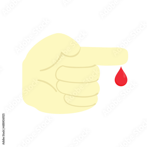illustration of a finger with blood drops for diabetes concept, flat style vector illustration