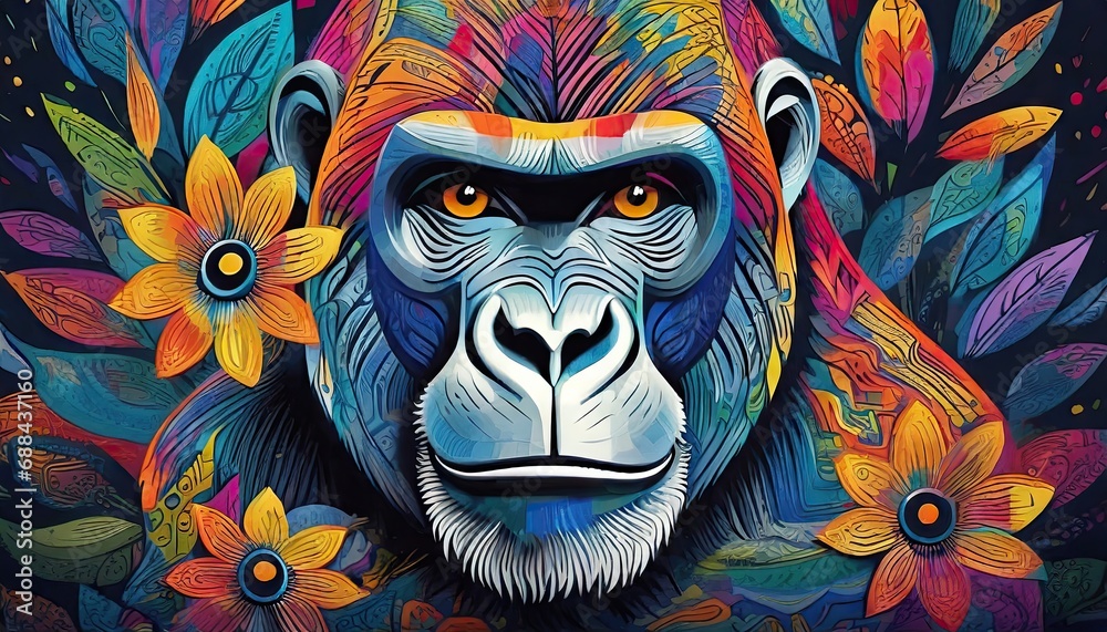 gorilla bright colorful and vibrant poster illustration