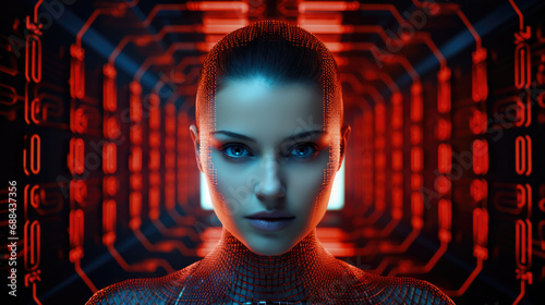 Futuristic cyberpunk portrait of a young woman