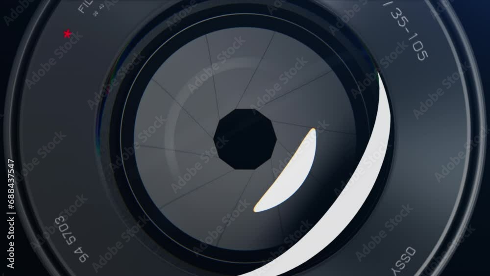 background with a close-up image of the lens on a dark background. The theme of Cinema and photography