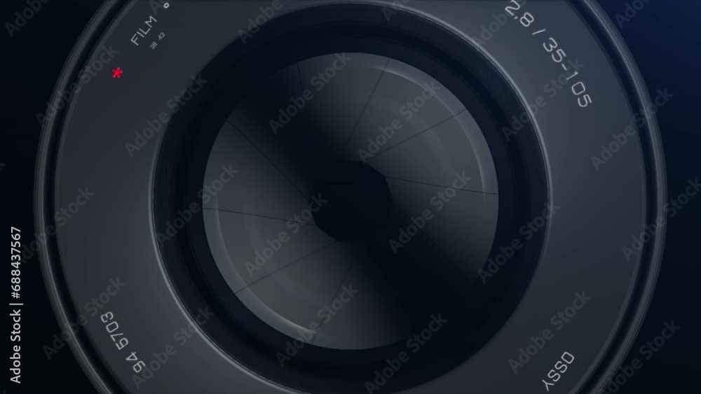 background with a close-up image of the lens on a dark background. The theme of Cinema and photography