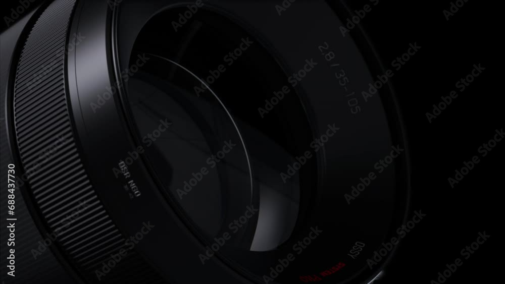 background with a close-up image of the lens on a dark background. The theme of Cinema and photography