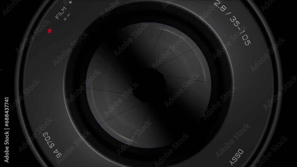 background with a close-up image of the lens on a dark background. The theme of Cinema and photography