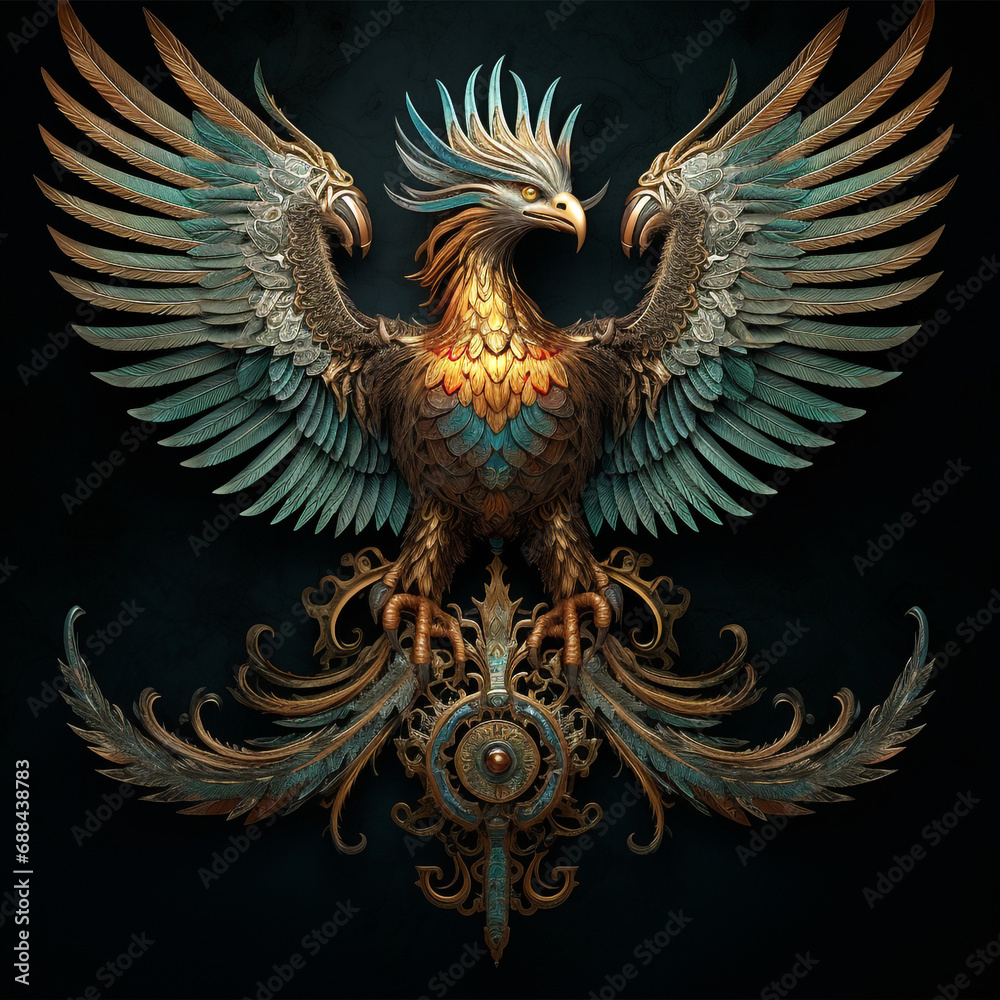 Obraz premium golden eagle with wings Golden shiny angel wings isolated on black background