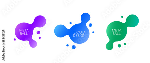 Abstract sphere blobs collection. Gradient liquid metaballs set. Bright amoeba blotches, drops or stains bundle. Morphing design elements for label, sticker, banner, tag, collage, poster. Vector pack photo