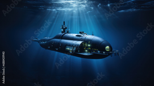 Large underwater bathyscaphe for exploring the depths of the sea. Used to study the environmental situation on the seabed around sunken ships and submarines. Deep dive. © PaulShlykov