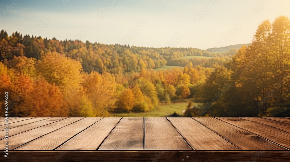 Empty Wooden Table With Autumn Background Empty Wooden Table With Autumn Background