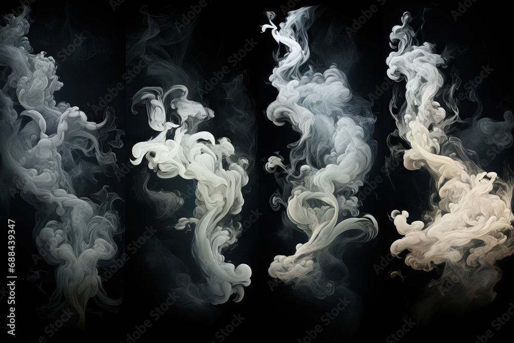 graphic various available options many taken smoke amount large A abstract black fire light white shape cigarette smoking burning curve blue wave art burn flames design smooth pattern skull - obrazy, fototapety, plakaty 