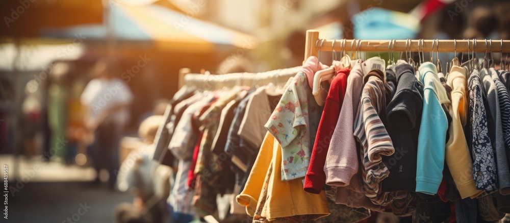 Offering used baby and children clothing at flea market to promote sustainable shopping.