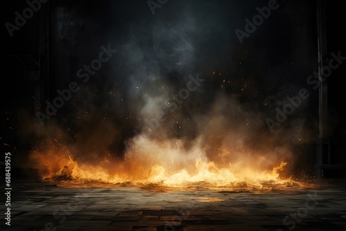 sparks fire smoke floor concrete Room background abstract black effect design texture white fog smooth mist pattern cloud dark shape smoky soft flow transparent fume textured nobody