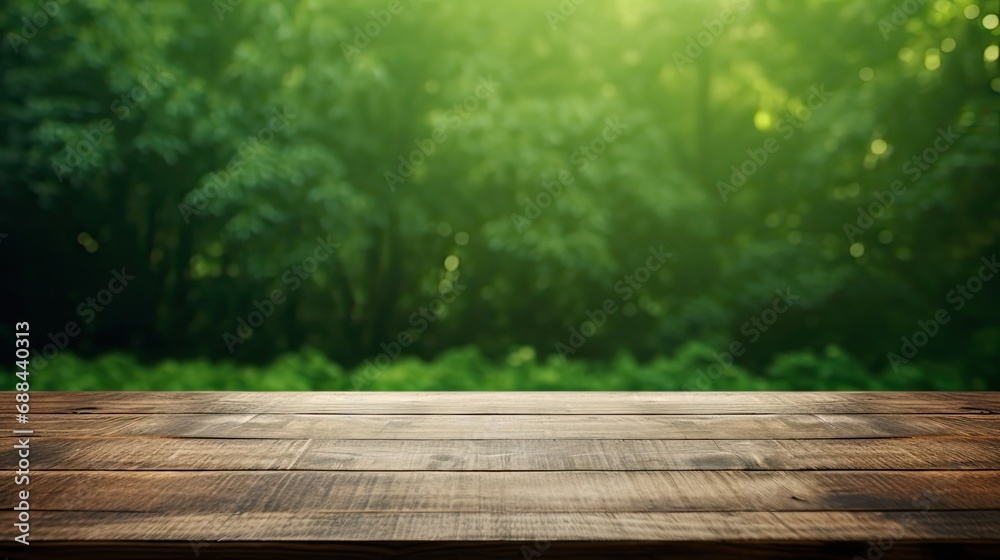 Empty Wooden Table With Green Background Empty Wooden Table With Green Background