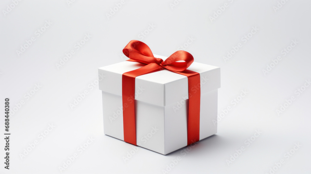 White gift box with red ribbon White gift box with red ribbon