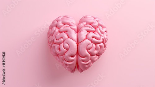 top view a love shaped brain on pink background