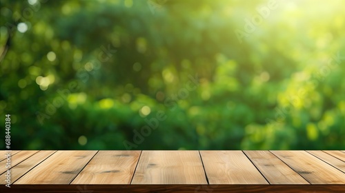 Empty Wooden Table With Green Background
