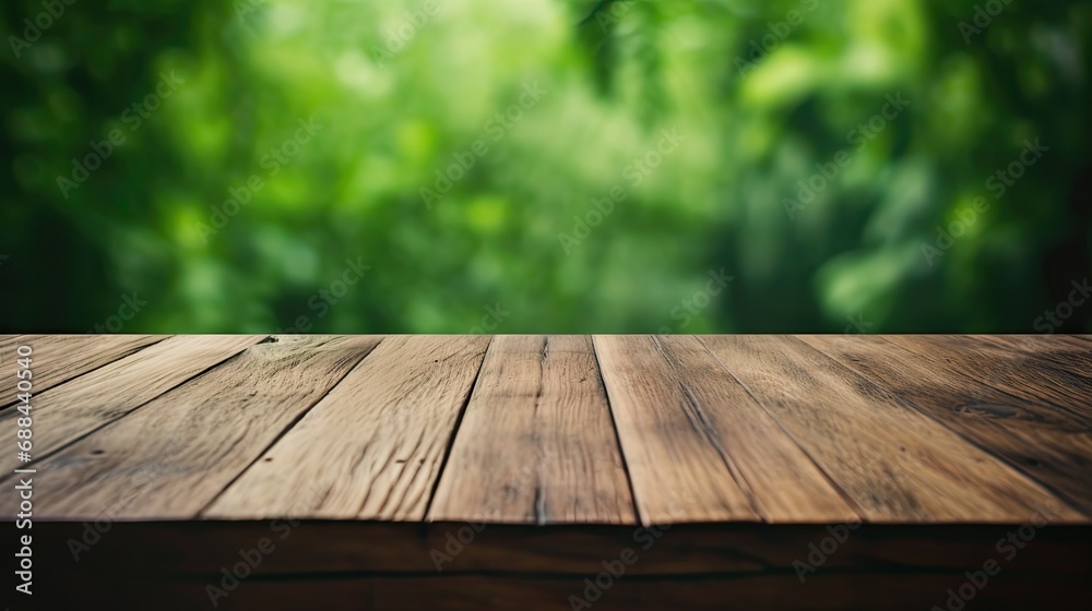 Empty Wooden Table With Green Background