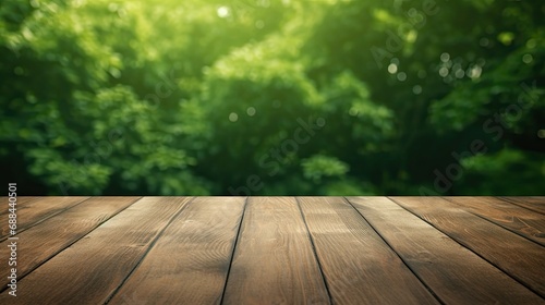 Empty Wooden Table With Green Background