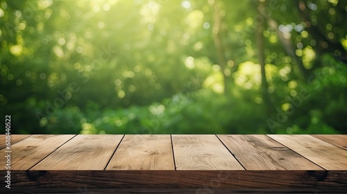 Empty Wooden Table With Green Background