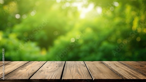 Empty Wooden Table With Green Background © paisorn
