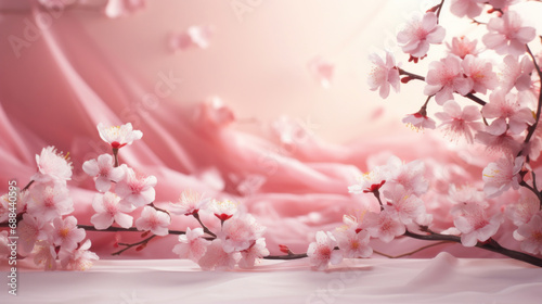 Mockup background with pink flowers and petals on light background